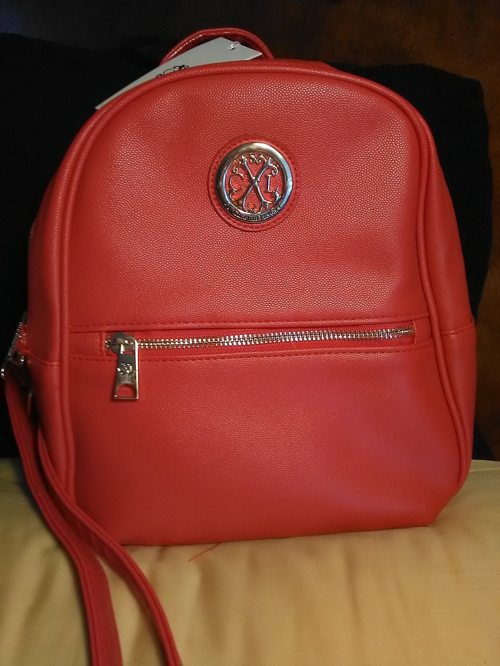 NWT CHRISTIAN LACROIX Red Mini Backpack Bag GOLD METAL ADJ. STRAPS 9 X 10 Approx